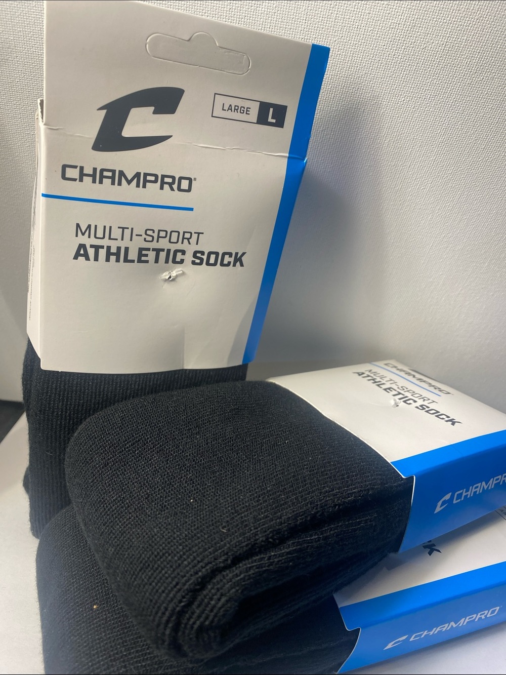 Champro Multi-Sport Athletic Socks - Black (Large) pack of 3